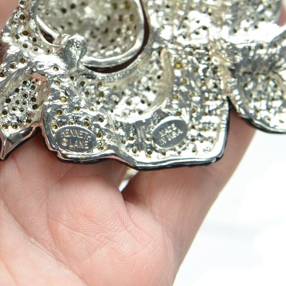 Kenneth Jay Lane KJL Black Enamel Pavé Rose Necklace - Picture 8 of 9